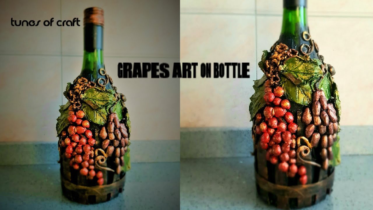 Grapes Art on bottle | Bottle art design ideas |clay painting | bottle transformation | bottle craft