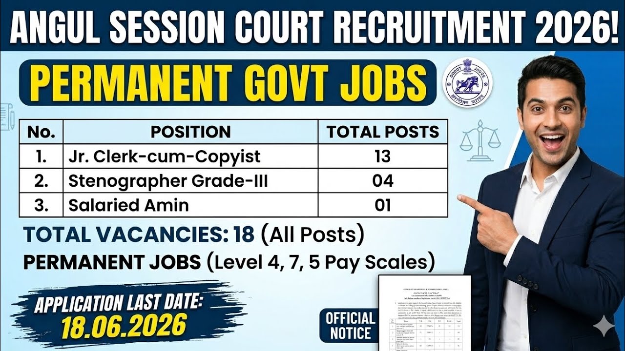 Angul District Session Court recruitment.. permanent Government Jobs.. odisha .. New Recruitment ..