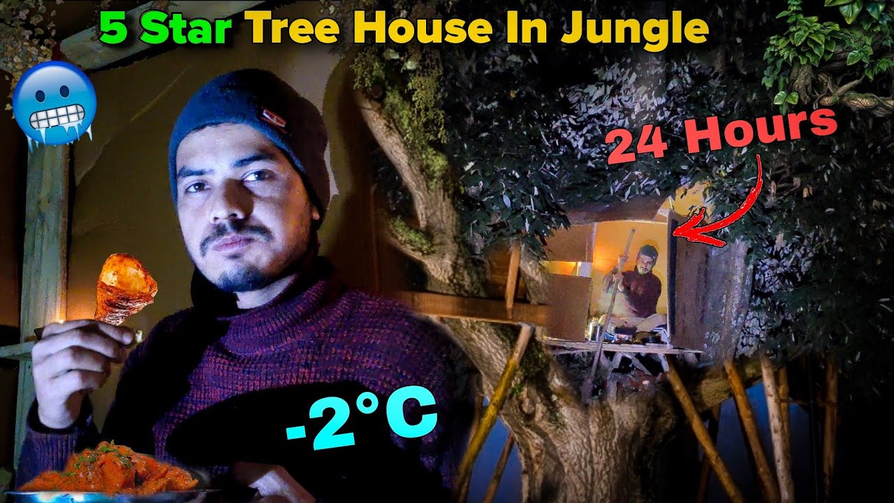 Tree House Camping in Extreme Cold 🥶 | 24h Survival in Deep Forest|| CWG VLOGS| 