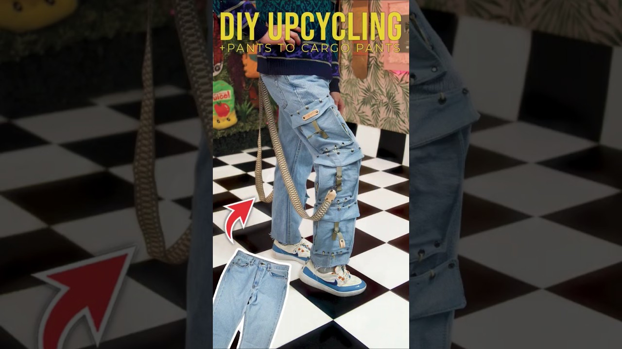 Easy Upcyle Project: Pants 👖 to Cargo Pant + Straps #diy #upcycling #fashion #denim