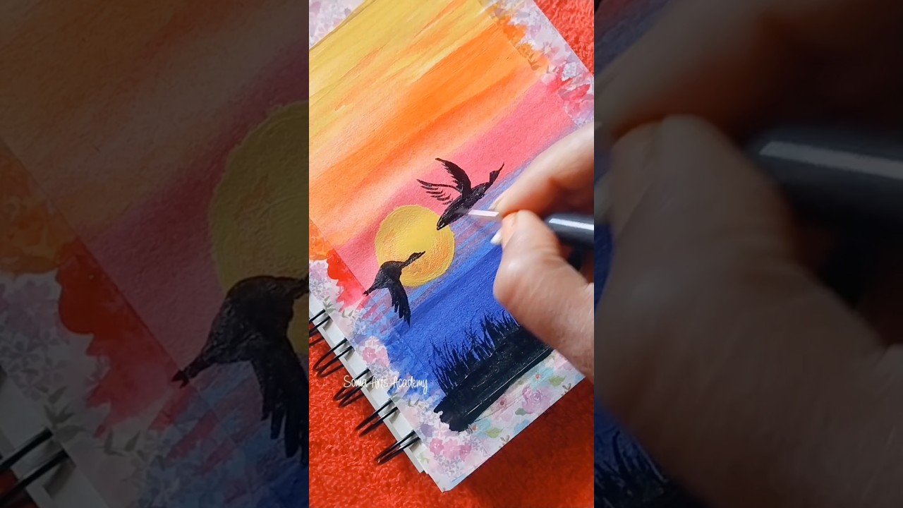 Beautiful sunset painting 🌇🖌️| #art #artist #painting #bestscenery #youtubeshorts #shorts