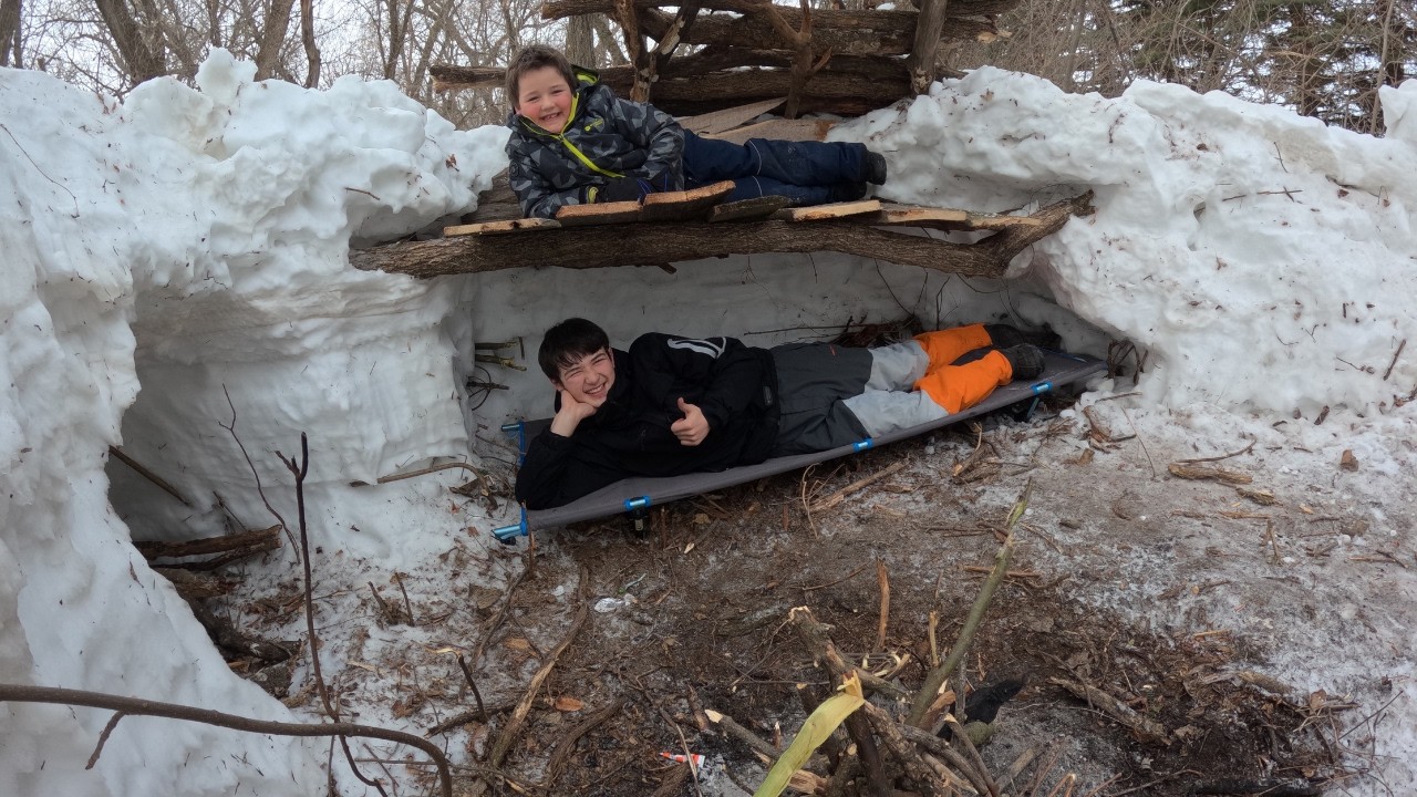 We are going to sleep in the snow fort. Part 2