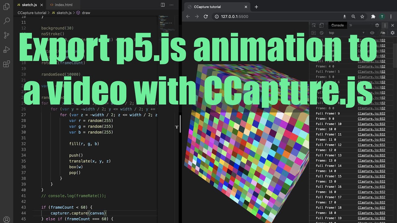 How to export p5.js animations to a video format with CCapture.js | Tutorial #7