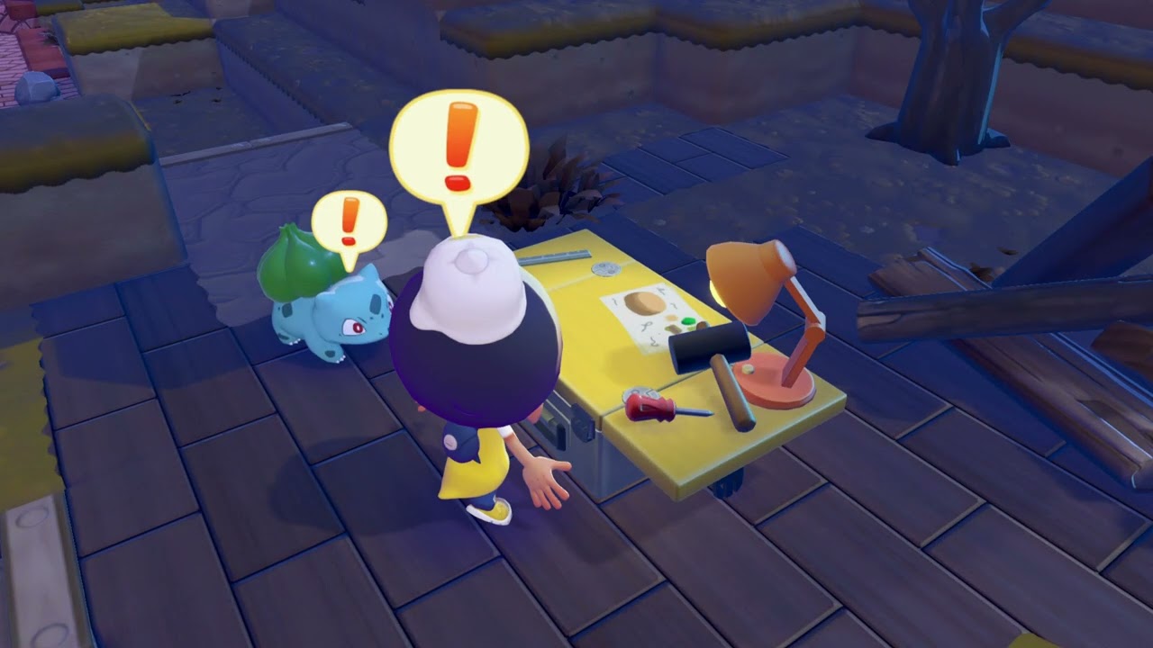 Pokémon Pokopia - Withered Wasteland: Bulbasaur Finds Workbench: Craft a Campfire via DIY Recipes