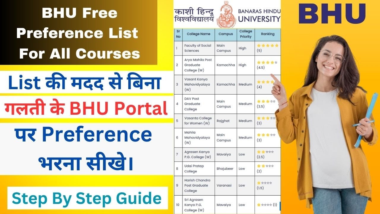 BHU Preference List 2024 Free PDF | BHU Preference filling process step by step 2024