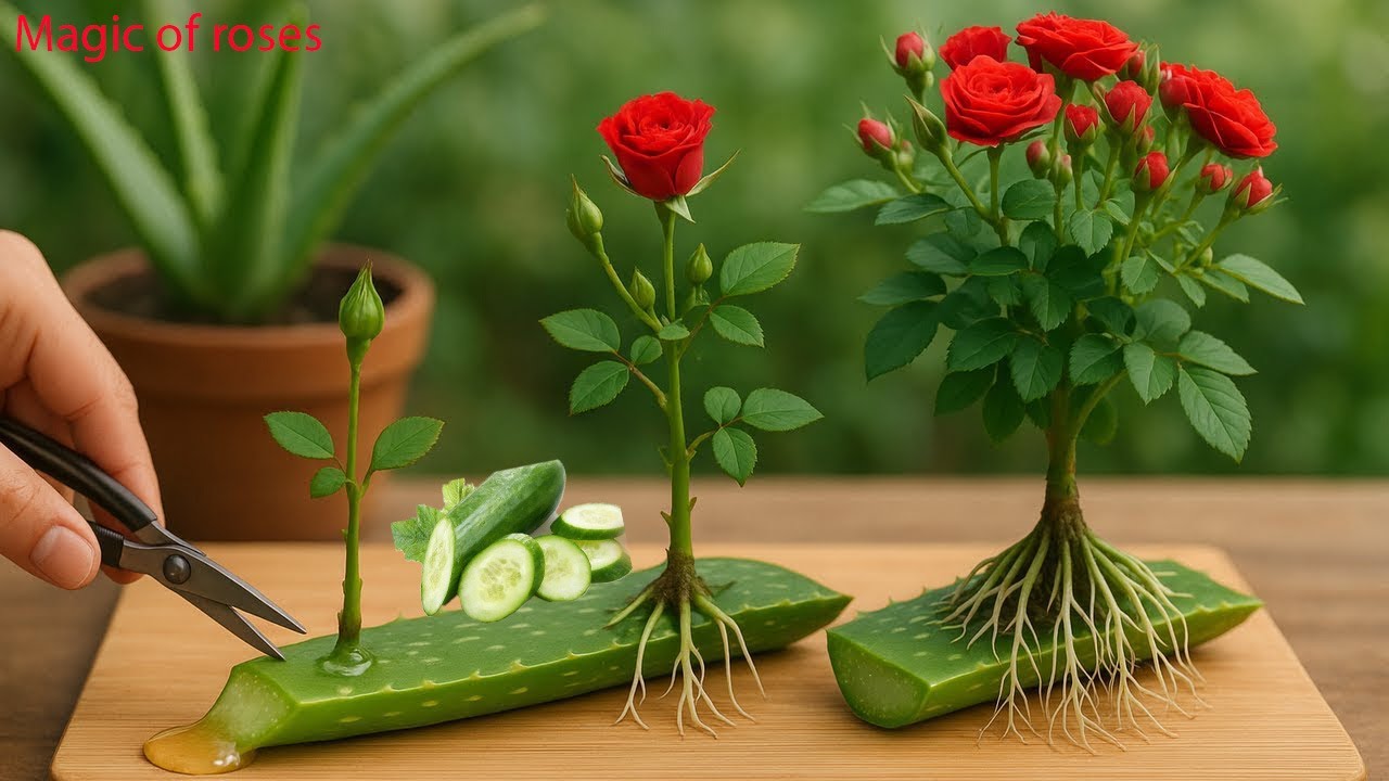 Just 1 aloe leaf and a cucumber! Roses will root and grow 500% overnight