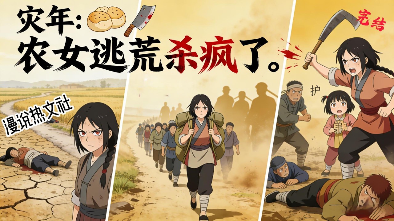 完结《灾年：农女逃荒杀穿了》江黎穿越到天灾频发的乱世，脖子一抹，大门一锁，大火一放，来世做个好人！干旱，苛税……她携着大堆物资踏上逃荒路，遇到不长眼的来找事？ #逃荒#种田#古代言情