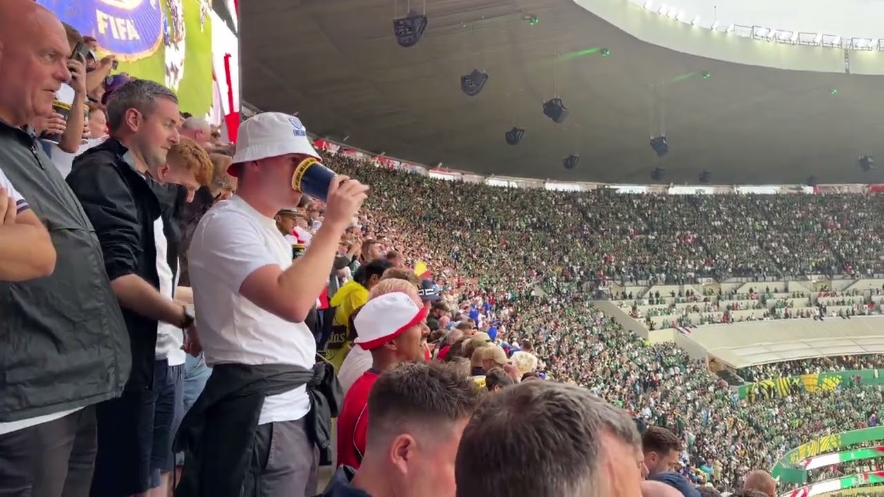 MEXICO V ENGLAND: The national anthems of both nations at the Azteca Stadium