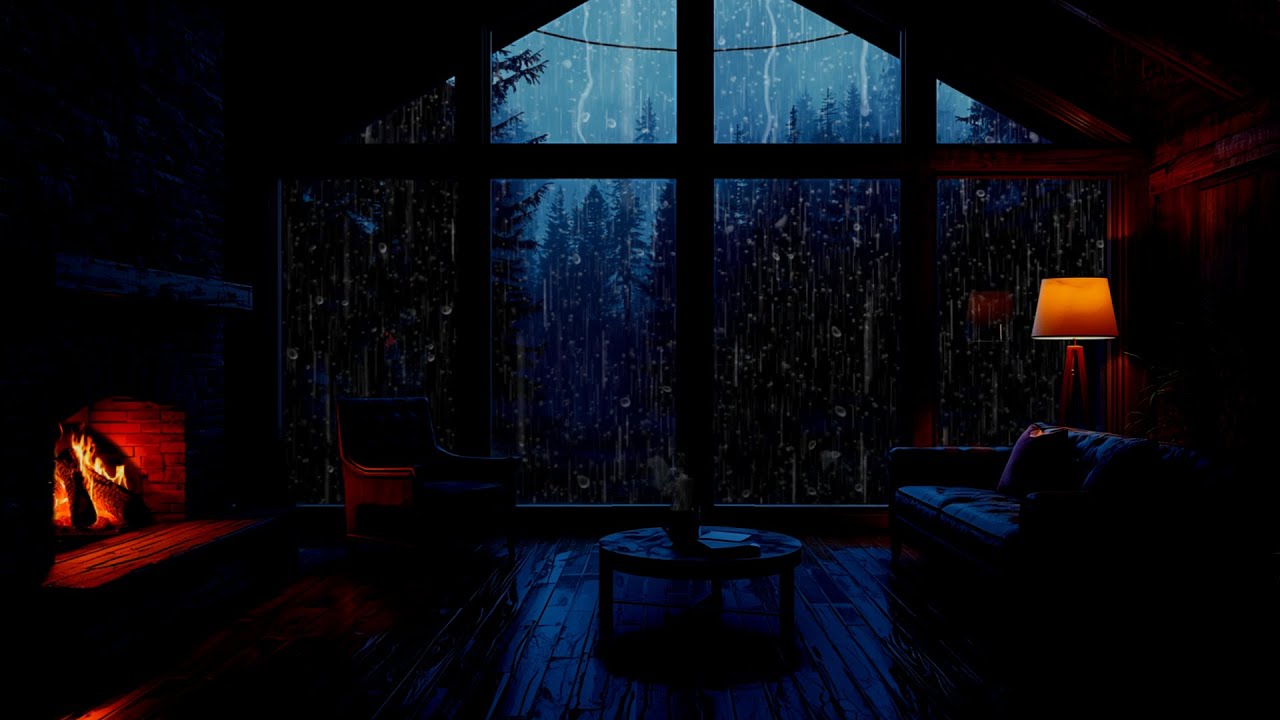Relaxing Rainy Night in a Forest Cabin 🌲 | Cozy Rain & Fireplace Sounds for Deep Sleep 🌧️