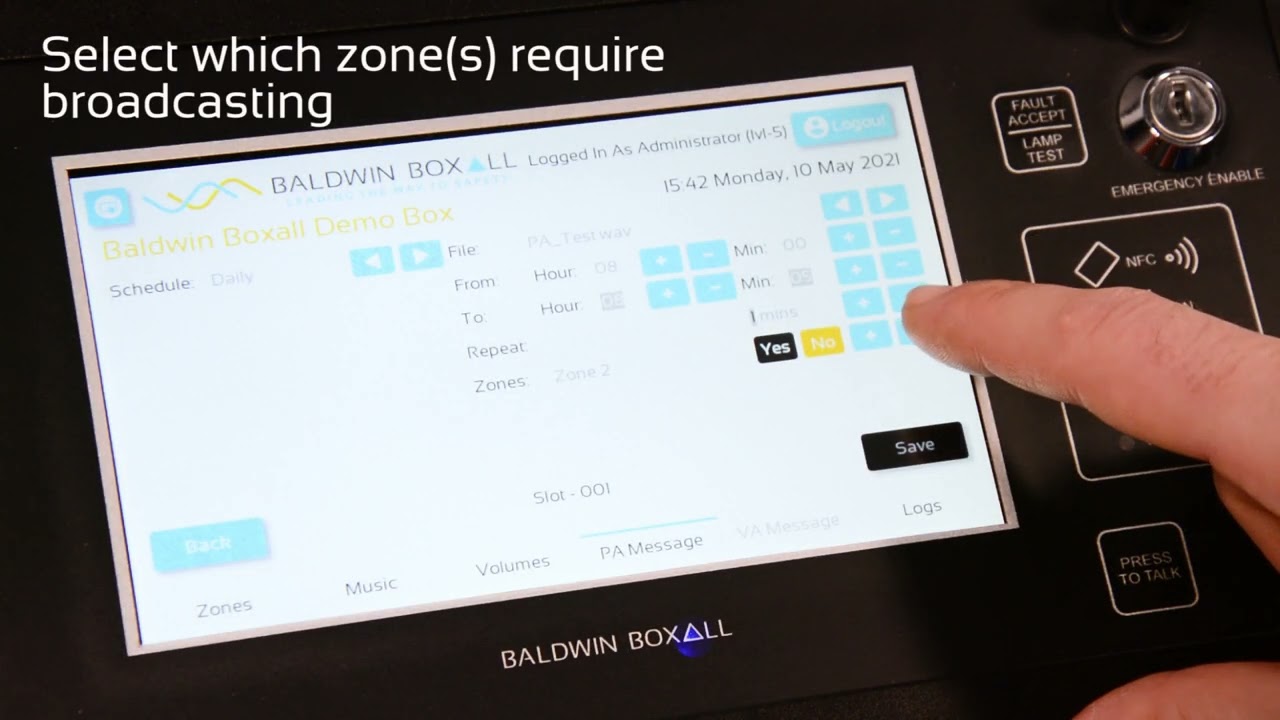 How to set the scheduler - VIGIL2 - Touch screen microphone
