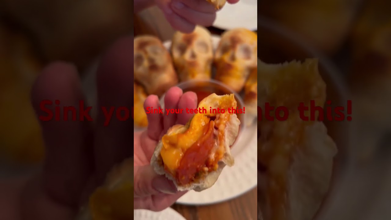 🍕 Pizza Stuffed Skull is oozing with cheesy goodness. #HalloweenPizza #SpookyTreats #PizzaSkull