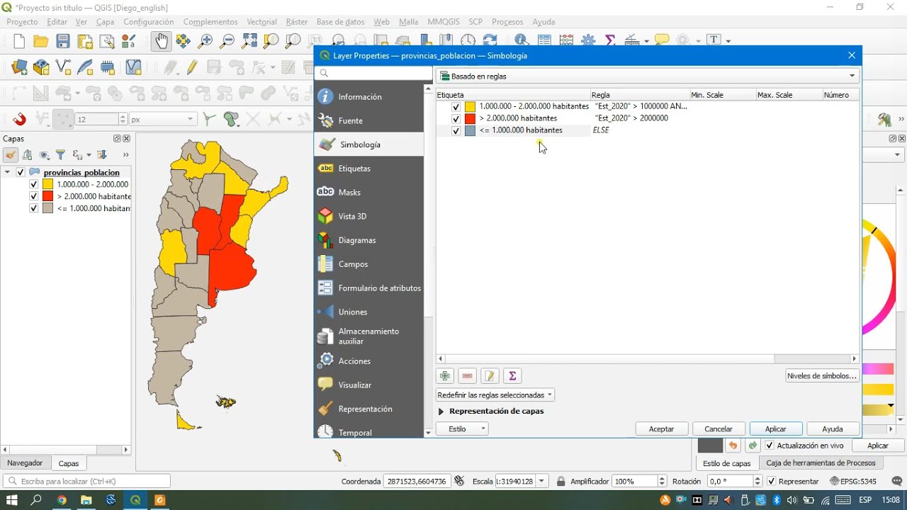 Simbología basada en reglas en QGIS