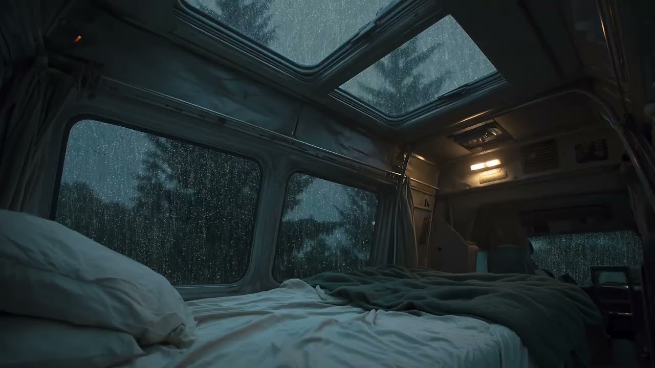 Dark Rainy Forest Night | Calm Van Window Sleep Sounds