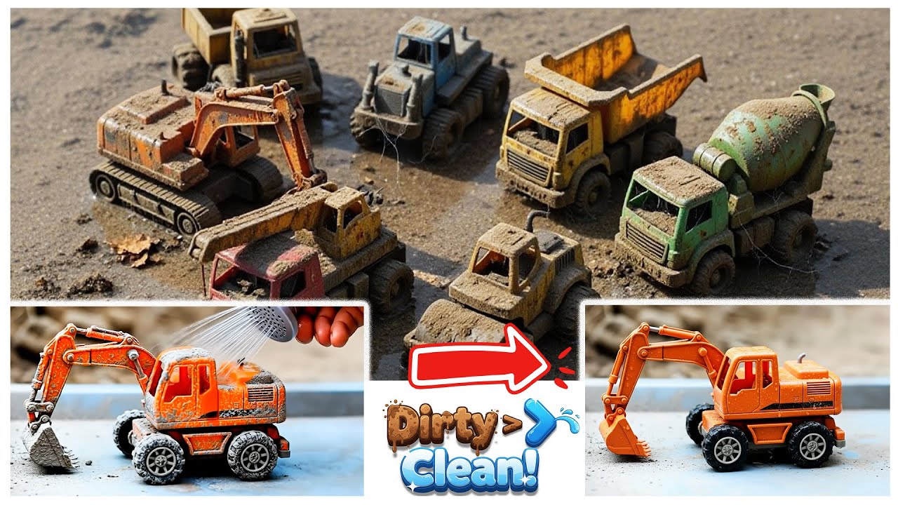 Dirty Trucks, Clean Fun! 🚛💦 Excavator, Bulldozer, Mixer & More Wash the Construction Vehicles Song!