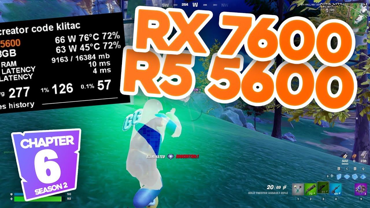 Ryzen 5 5600 RX 7600 ranked fortnite fps test performance mode 1080p chapter 6 season 2
