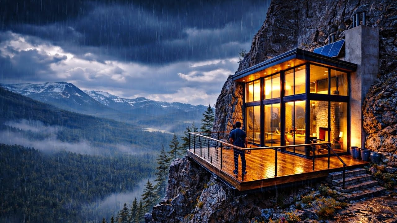 Building a Luxury Glass House on a Dangerous Cliff During Heavy Rainstorm (ASMR)