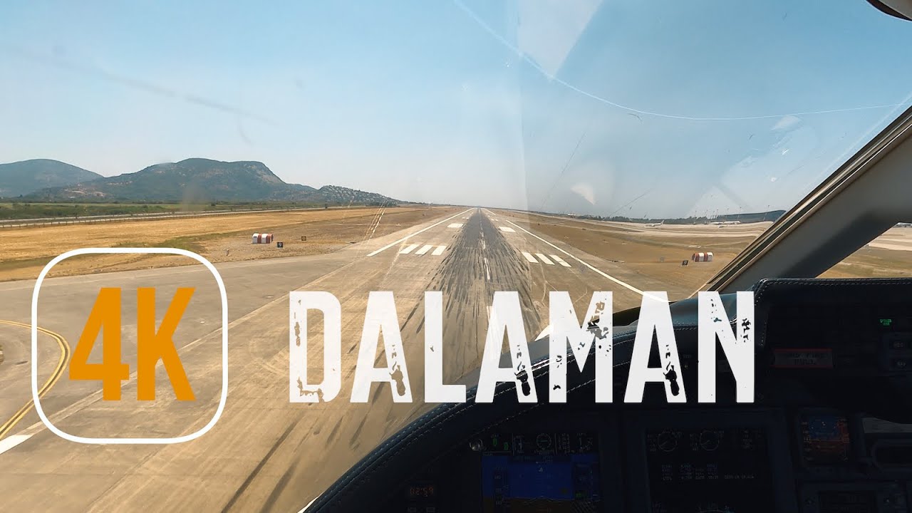 Approach and landing in Dalaman, Turkey on Learjet 60XR in 4K