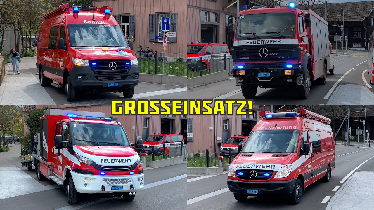 [GROSSEINSATZ] Einsatzfahrten Feuerwehr Frauenfeld zu Brand in Dachwohnung | 3 Neufahrzeuge