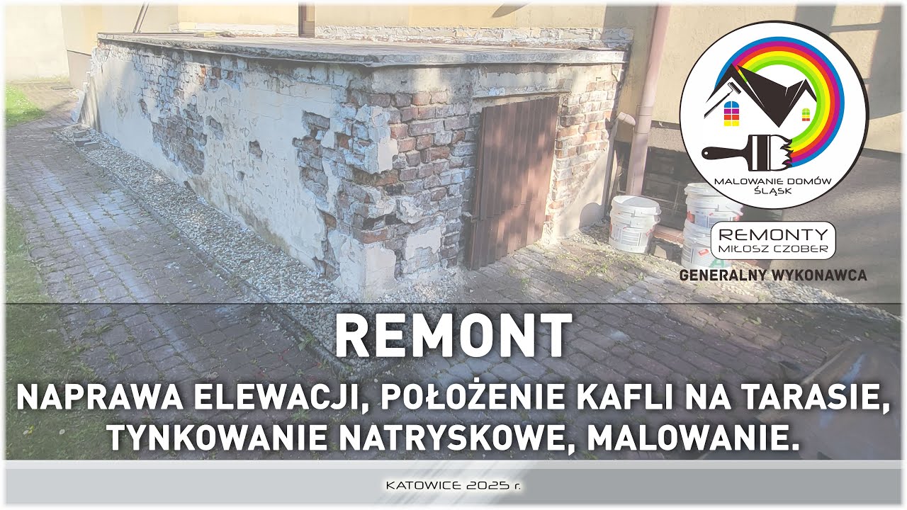 NAPRAWA ELEWACJI, POŁOŻENIE KAFLI NA TARASIE, TYNKOWANIE NATRYSKOWE, MALOWANIE