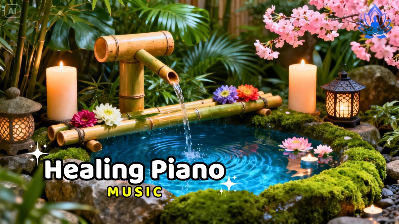 Bamboo Fountain Water + Soft Piano Music🌿 Calm and Healing Sounds | Self Serenity Music