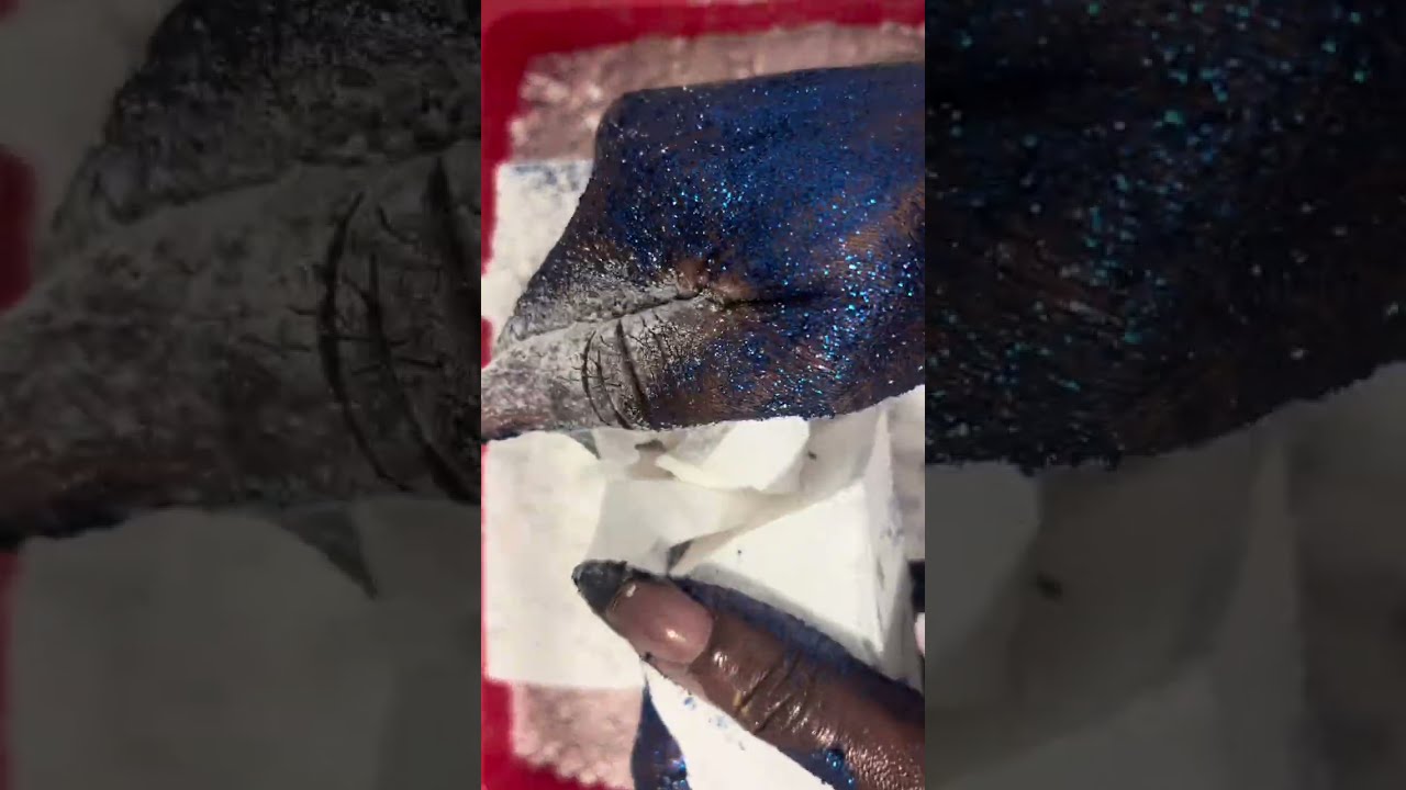 Blue glittered hands loving on plain janes 