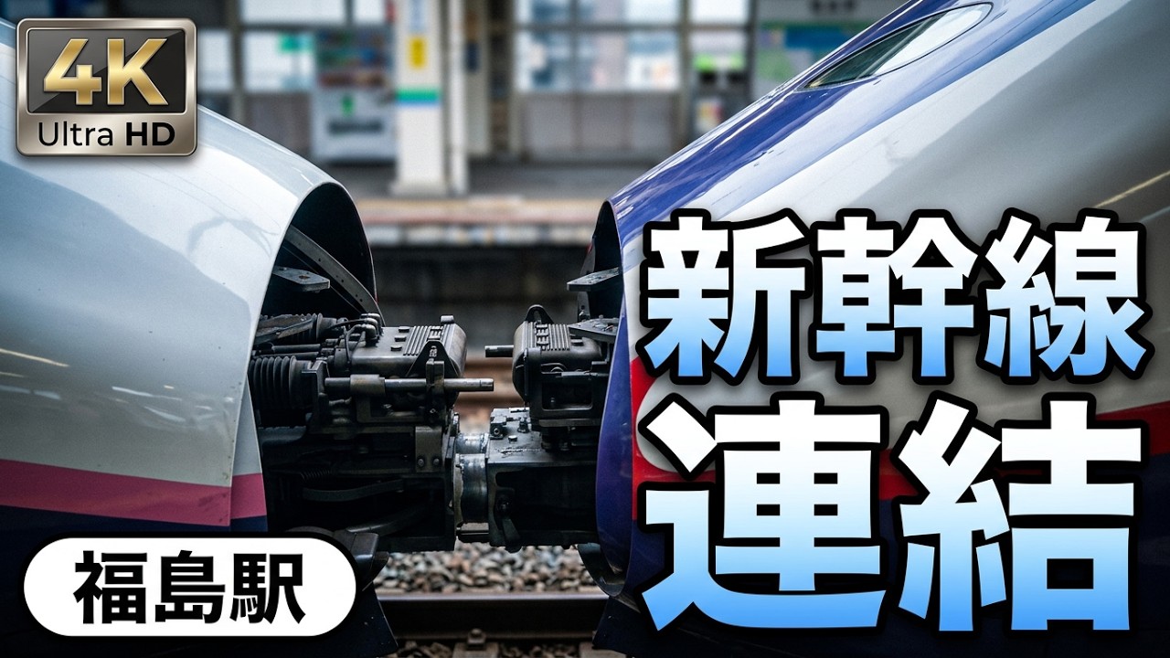 (4K) JR東日本 新幹線E2系與E3系電力動車組在福島車站連結編組
