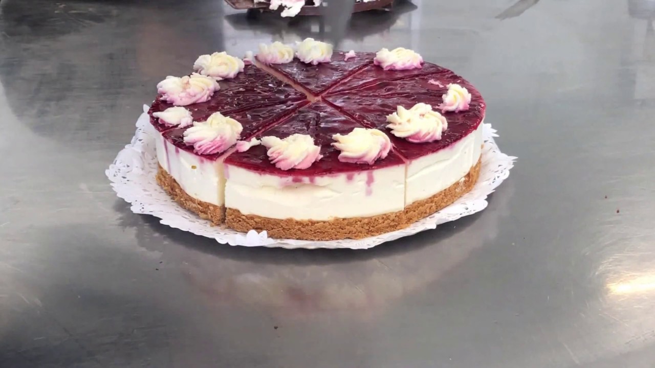 Raspberry and Chocolate Cheesecake Cutting Machine - cheersonic