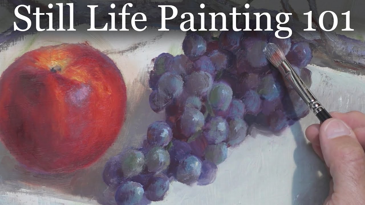 Still Life oil painting demo Glossy plum, nectarine, & grapes with a branch to balance it out how to