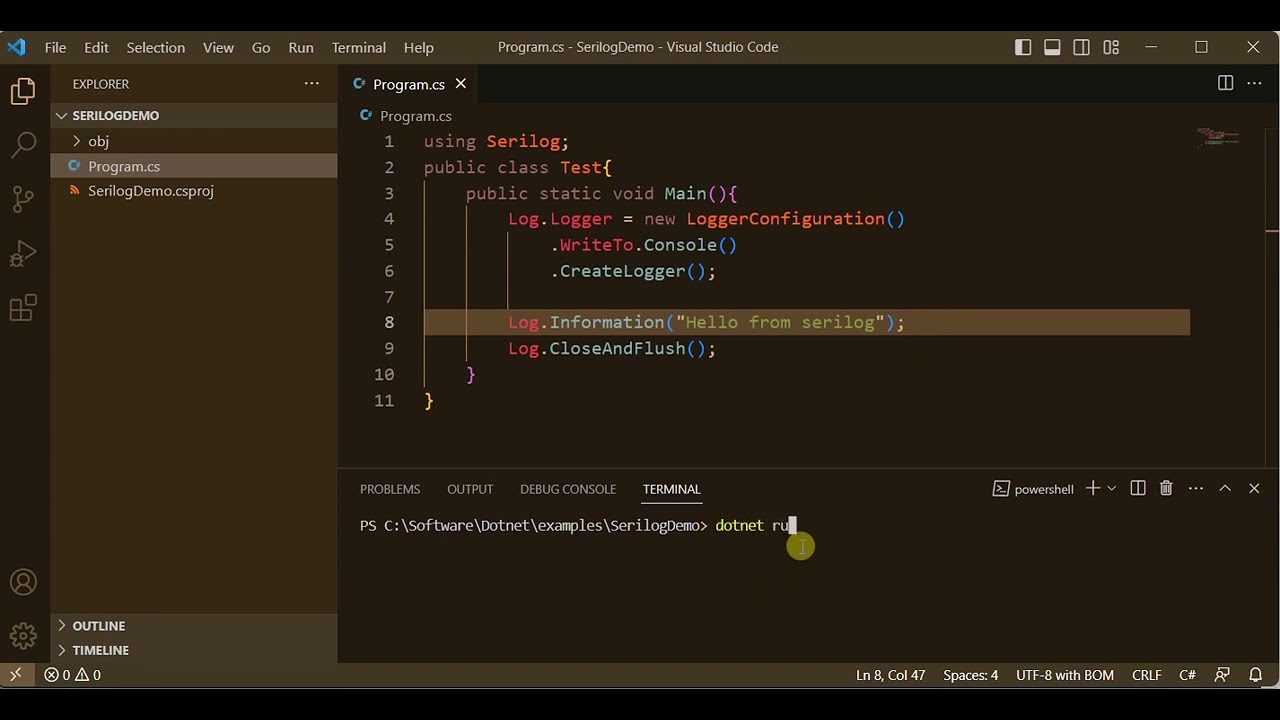 Using Serilog in Dotnet Core Applications (C# Code) | Serilog Nuget Package