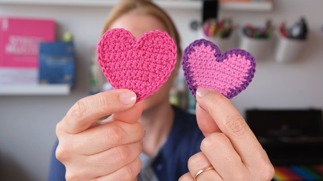 DIY großes Herz häkeln - schnelle Herzchen Häkelanleitung als Aufnäher, zur Deko oder als Geschenk