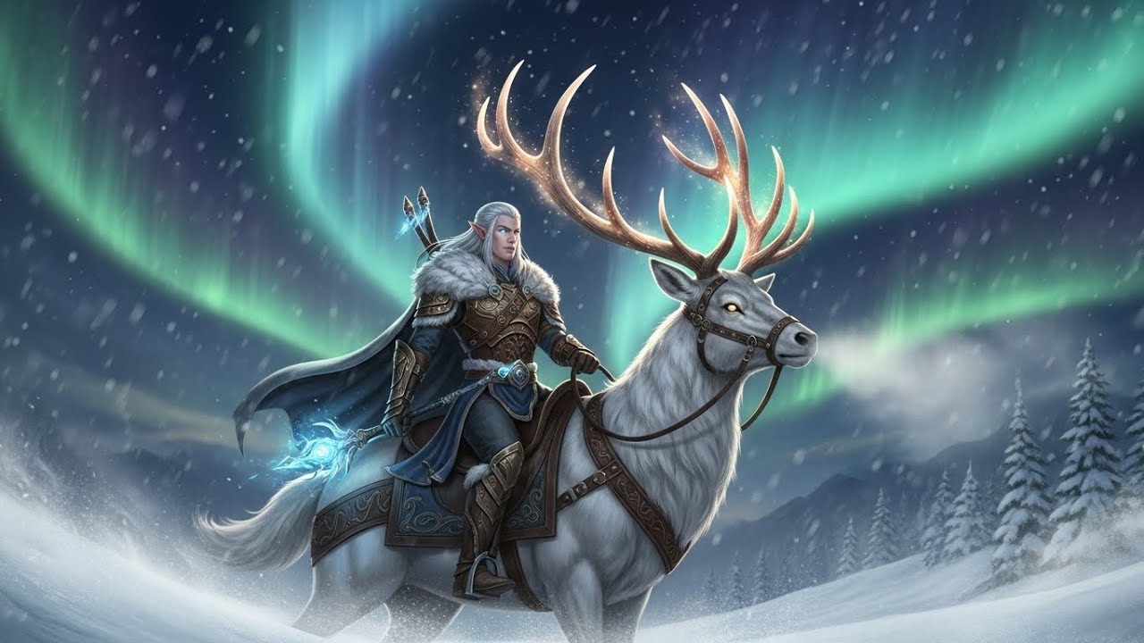“Christmas Beneath The Northern Lights Elven Winter World  AI Fantasy Art”