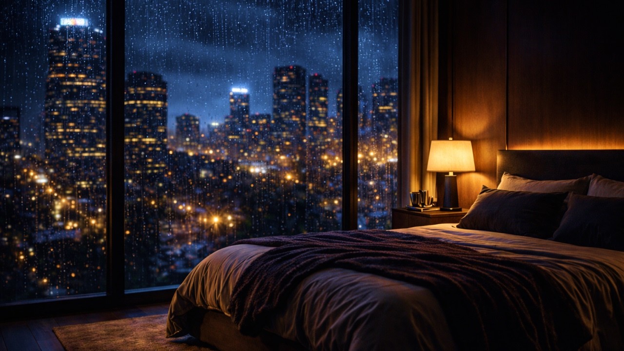Deep Sleep Rain 🌙 Luxury Dark Bedroom Night Ambience (2 Hours)