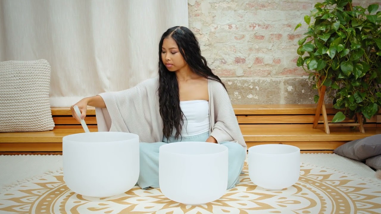 432 Hz Crystal Singing Bowls 10&rdquo; G, 12&rdquo; E, 14&rdquo; C - Harmony Set