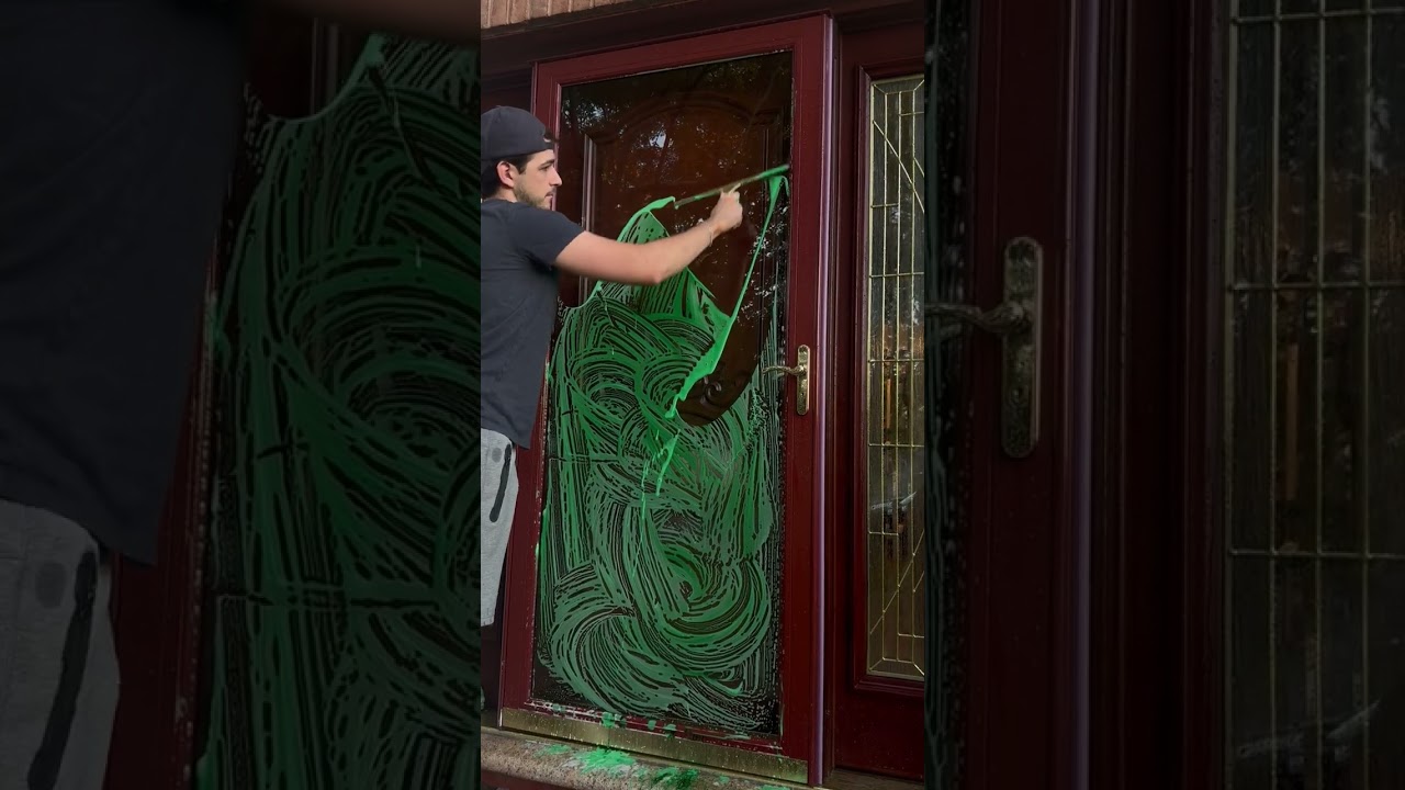 Satisfying Door Cleaning with a Squeegee