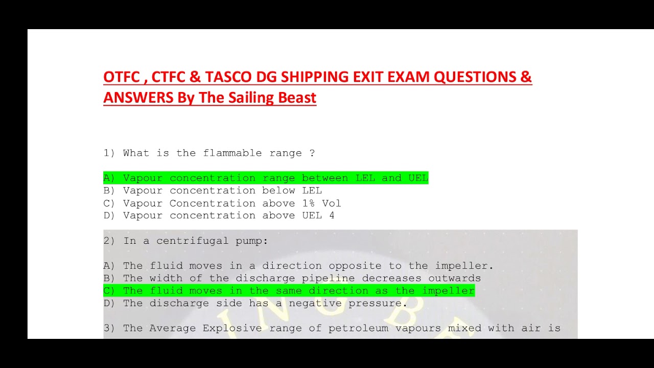 OTFC, CTFC & TASCO DG Shipping Exit Exam Questions & Answers Combined Set 3