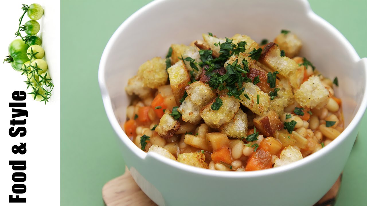 Vegetable Cassoulet with Olive Oil Croutons - Made with Flageolet Beans & Mirepoix
