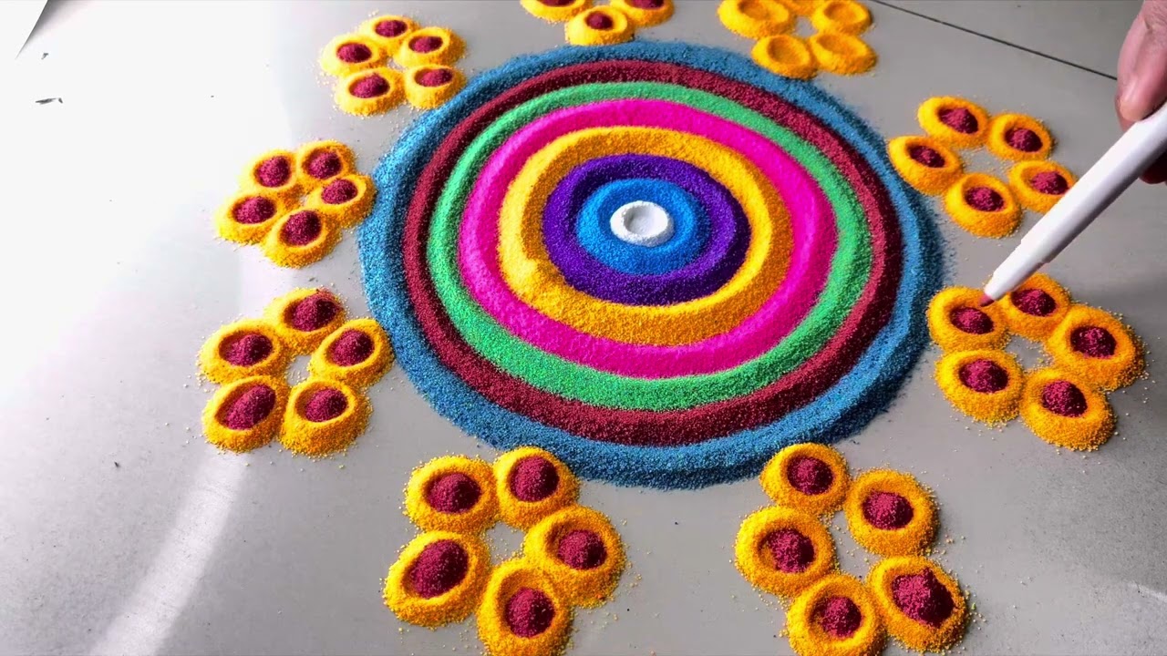 Rainbow 🌈 Inspired Rangoli Design traditional meets modern multi colour Rangoli design..