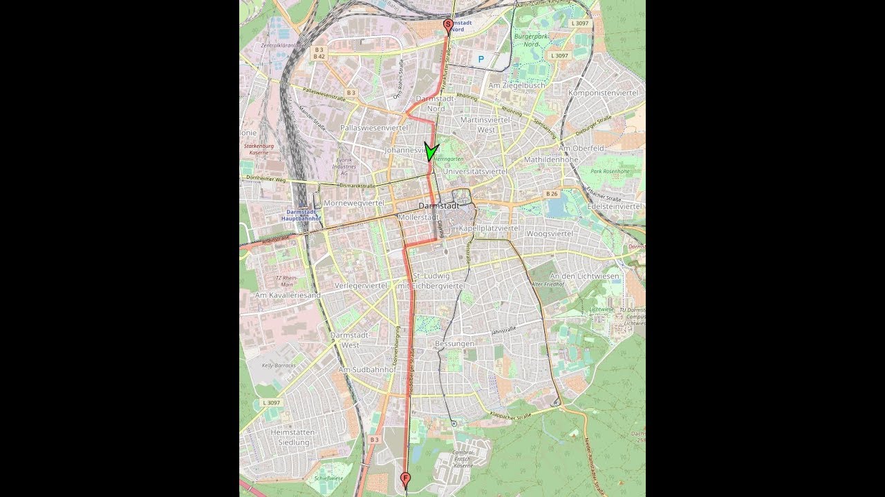 Stadtdurchfahrt in Darmstadt/DA:  Darmstadt (Nord rein, Süd raus)