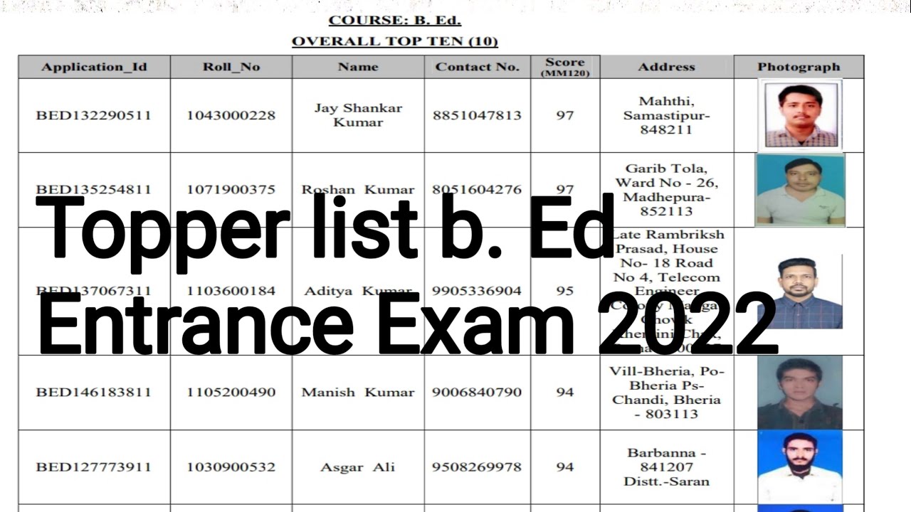 bihar bed entrance exam 2022 topper list