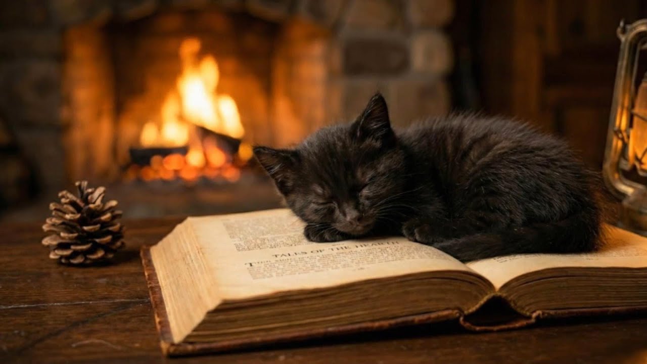 This Black Kitten Sleeping by the Fire Feels Like a Warm Hug.
