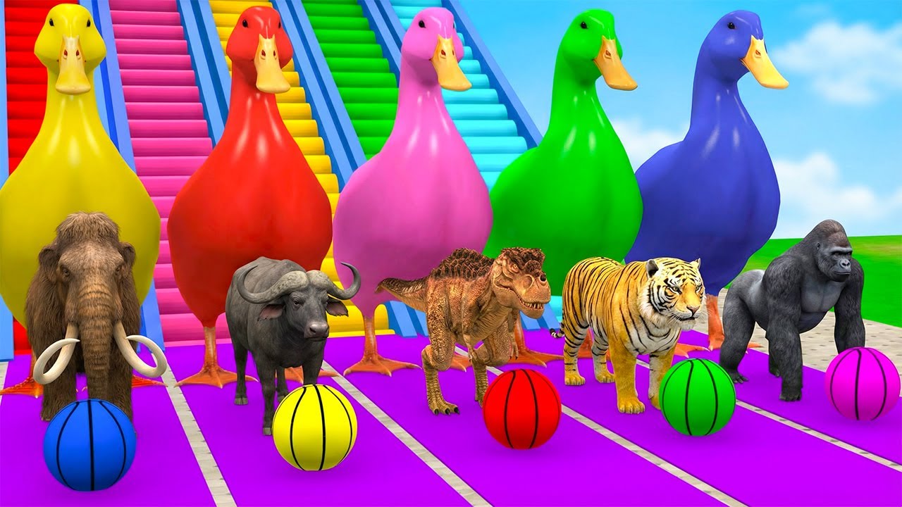 Long Slide Game with Cow Elephant Gorilla Hippopotamus Tiger 3d Animal Game Funny 3d Animals