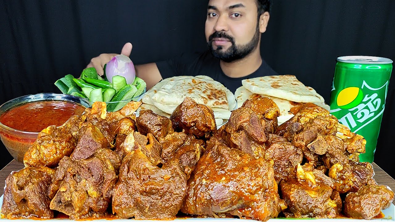 HUGE SPICY MUTTON CURRY, HOMEMADE NAAN, GRAVY, SALAD, ONION, SOFT DRINK MUKBANG ASMR EATING SHOW ||