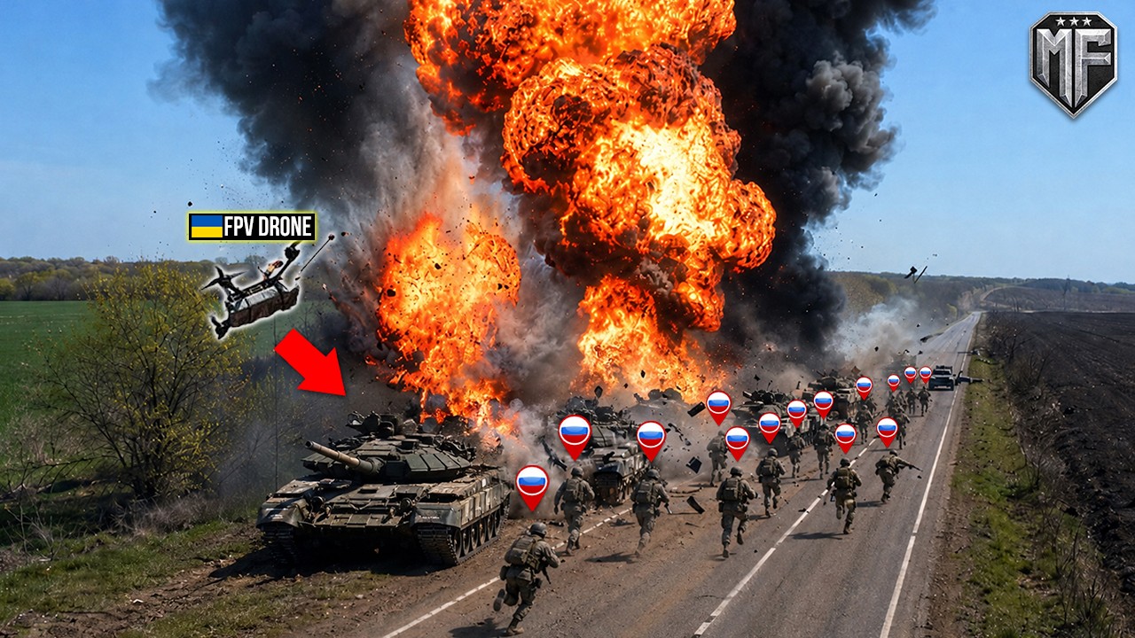 Massive Russian Tank Convoy Encounter Ukrainian FPV Drones - Then THIS Happened...