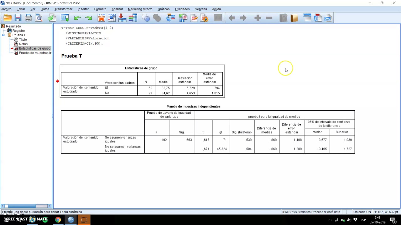 SPSS - Prueba T de Student
