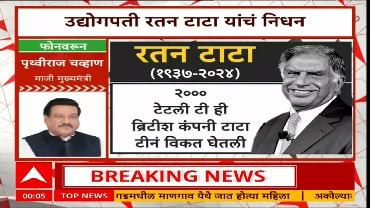 Prithviraj Chavan On Ratan Tata Passes Away : आदर्श उद्योगपती गमावला, चव्हाणांची टाटांना श्रद्धांजली