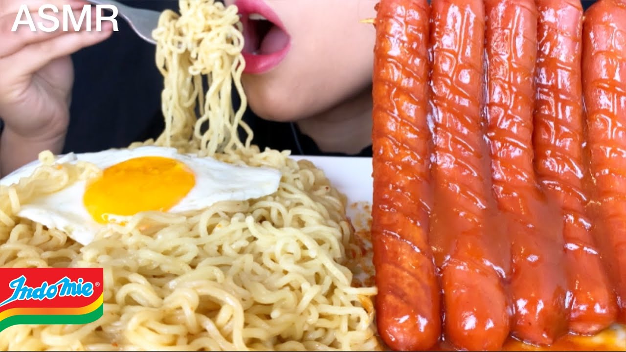 ASMR SPICY INDOMIE MI GORENG + SPICY HOT DOGS MUKBANG (No Talking) EATING SOUNDS