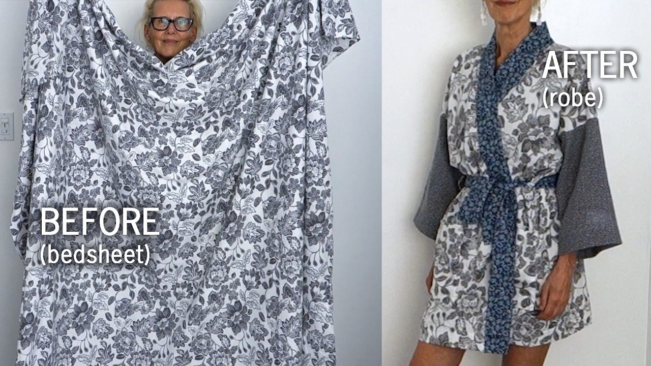 DIY BEDSHEET TO COVER UP:Turn fabric scraps into kimono style robe  Pattern included