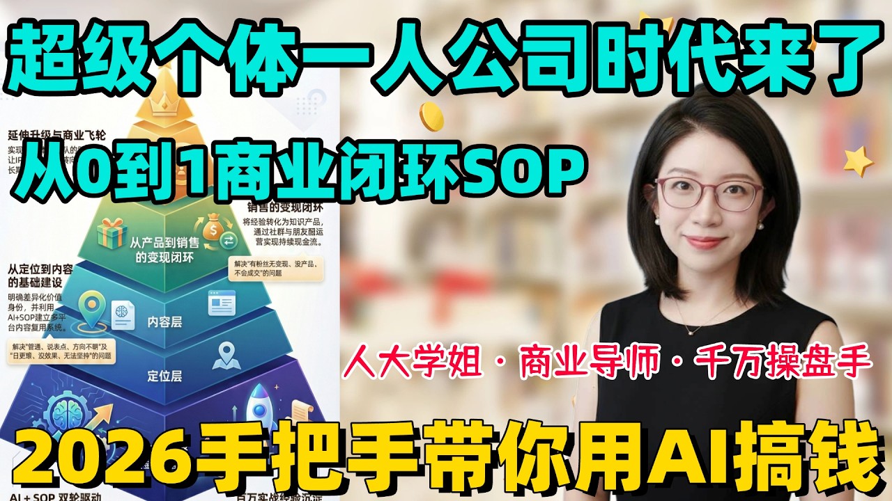 2026年普通人赚钱只有这一条路，去做一人公司！千万操盘手拆解“一人公司”自动化搞钱SOP，价值百万！