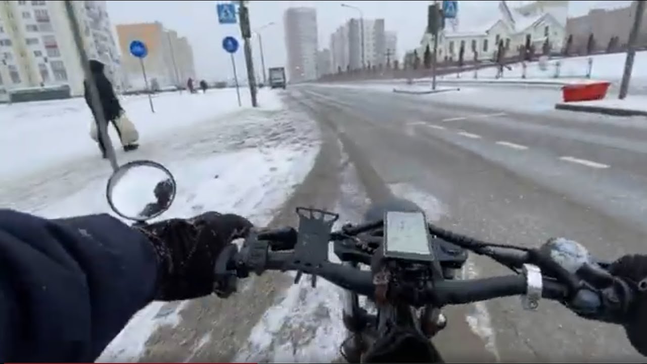 Kugoo v5 31 ДЕКАБРЯ 2025 СНЕГОПАД -8 ПОЕЗДКА ИЗ МАГАЗИНА ВЕЛОСИПЕД #минск #ebike  #беларусь #2026 😊