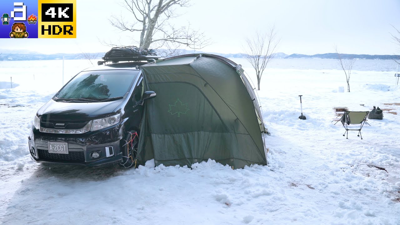 暴風雪キャンプでシェルター崩壊！最も過酷だった吹雪の湖畔の車中泊。｜4K HDR｜#17